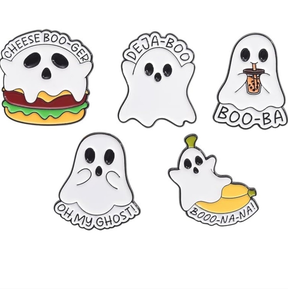 Cute White Ghost Enamel Pins – Halloween Party Set